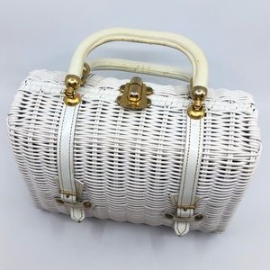Vintage 60s Woven White Wicker Purse